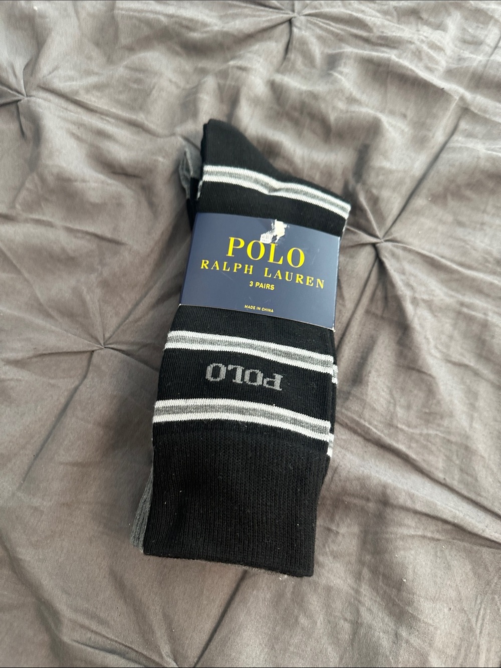 Polo by Ralph Lauren Black and Gray Striped Men's Socks - 3 Pairs